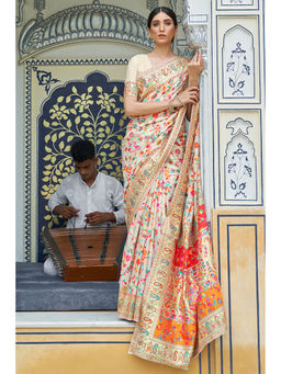 SGF11 - White Kanjivaram Silk Saree with Unstitched Blouse