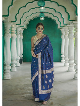 Anjaneya Sarees - Blue Woven Banarasi Silk Kanjivaram Saree with Unstitched Blouse