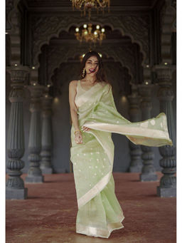 Anjaneya Sarees - Green Woven Banarasi Silk Kanjivaram Saree with Unstitched Blouse