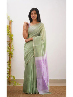 Anjaneya Sarees - Green Woven Banarasi Silk Kanjivaram Saree with Unstitched Blouse