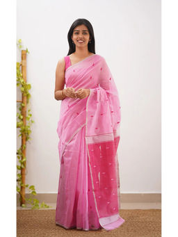Anjaneya Sarees - Pink Woven Banarasi Silk Kanjivaram Saree with Unstitched Blouse