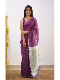 Anjaneya Sarees - Purple Woven Banarasi Silk Kanjivaram Saree with Unstitched Blouse