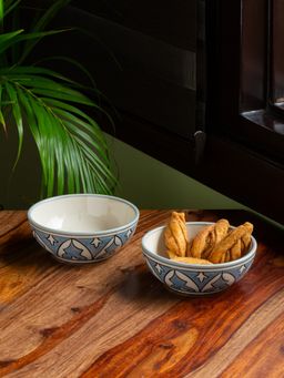ExclusiveLane - Arabian Nights' Hand-Painted Ceramic Serving Bowls (Set Of 2, 230 Ml)