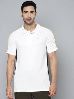 Alcis - Men White Yellow Colourblocked Polo Collar Slim Fit T-shirt