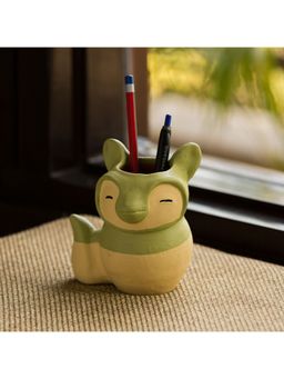 ExclusiveLane - 'Merry Cat' Handmade & Hand-painted Pen Stand In Terracotta (5.5 Inch)