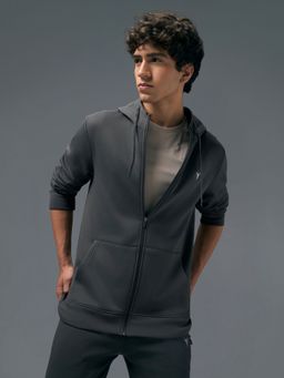 Technosport - Men Solid Grey Slim Fit Hooded Sports Jacket