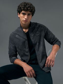 Technosport - Grey Men Printed Slim Fit Mock Neck Sports Jacket