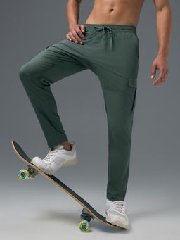 Technosport - Ts Flexi Men's Green Solid Relax Fit Sports Cargo Track Pant