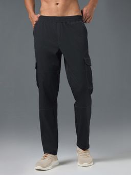 Technosport - Flexi Men's Black Solid Straight Fit Sports Cargo Track Pant