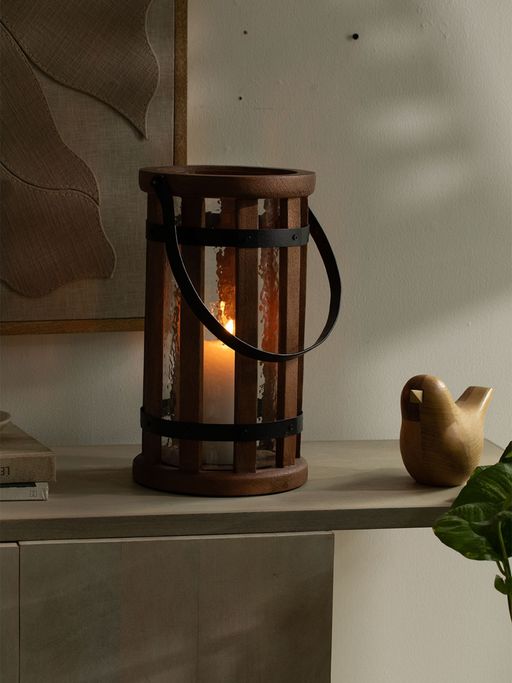 Ellementry Kori Wooden Brown Round Lantern for Home and Balcony Decor