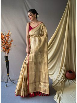 EXCLUSIVA - Cream Woven Cotton Saree with Unstitched Blouse