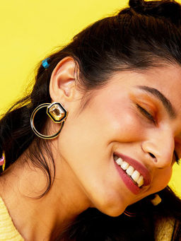 Isharya - Soleil Black Enamel Studs In 18K Gold Plated