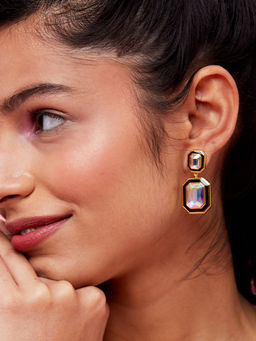 Isharya - Meraki Black Enamel Drop Earrings In 18K Gold Plated