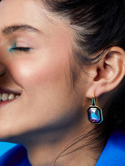 Isharya - Amour Black Enamel Two Stone Earrings In 18K Gold Plated