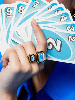 Isharya - Meraki Black Enamel Two Stone Ring In 18K Gold Plated