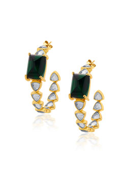 Isharya - Ruhaniyat Hydro Emerald & Mirror Hoops In 18K Gold Plated