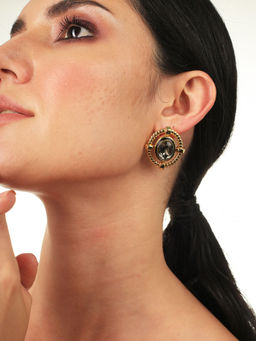 Isharya - Amal Grey Crystal Studs In 18K Gold Plated