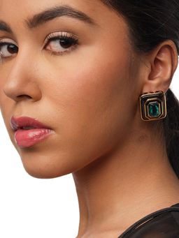 Isharya - Bougie Green Crystal Resin Studs In 18Kt Gold Plated