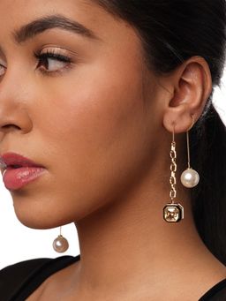 Isharya - Bougie Crystal and Pearl Threader Earrings In 18Kt Gold Plated