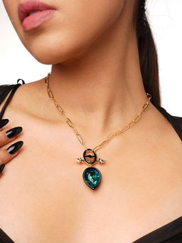 Isharya - B-dazzle Green Crystal Toggle Necklace In 18Kt Gold Plated