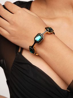 Isharya - B-dazzle Green Crystal Bezel Cuff In 18kt Gold Plated