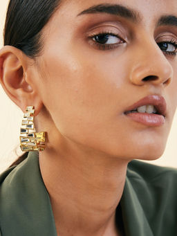 Isharya - Angel Dust Baguette Mirror Hoop Earrings In 18K Gold Plated