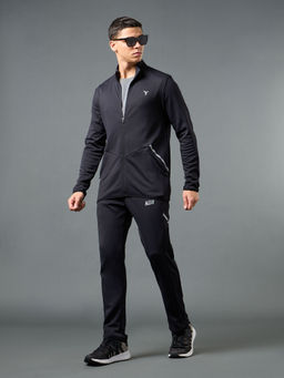 Technosport - Men Black Solid Slim Fit Sports Tracksuits with Elasto Lite