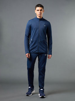 Technosport - Men Navy Blue Solid Slim Fit Sports Tracksuits with Elasto Lite