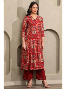 Soch - Women Red Ethnic Rayon Kurta