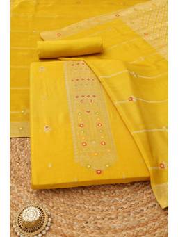 Soch - Women Mustard Printed Silk Blend Unstitched Top and Unstitched Bottom with Dupatta