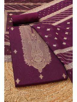 Soch - Women Purple Printed Poly Silk Unstitched Top and Unstitched Bottom with Dupatta