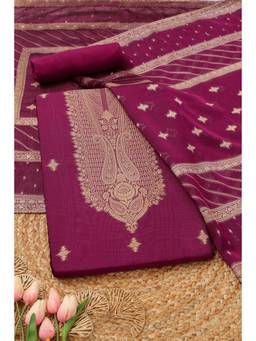 Soch - Women Pink Printed Poly Silk Unstitched Top and Unstitched Bottom with Dupatta