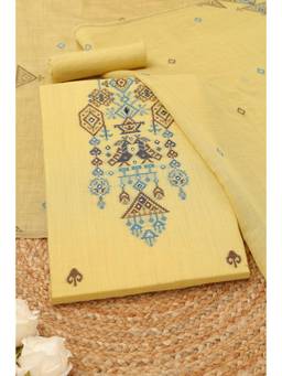 Soch - Women Mustard Woven Chanderi Unstitched Top and Unstitched Bottom with Dupatta