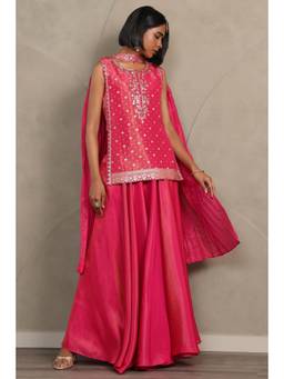 Soch - Women Pink Woven Viscose Blend Kurta, Unstitched Sleeves and Palazzo with Dupatta