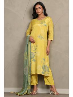 Soch - Women Yellow Embellished/Sequined Silk Blend Kurta and Pant with Dupatta