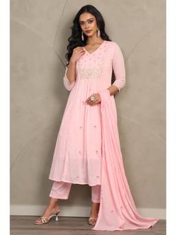 Soch - Women Pink Floral Cotton Kurta and Pant with Dupatta