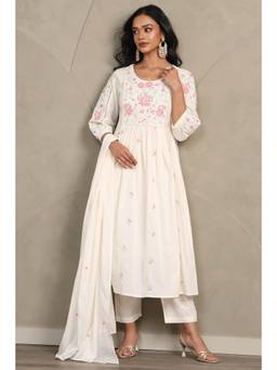 Soch - Women Cream Floral Cotton Kurta and Pant with Dupatta