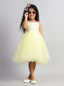 Toy Balloon Kids - Kids Lemon Yellow Knee Length Girls Party Wear Dress