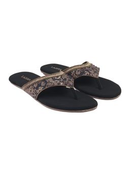 LAZERA SHOES - Gold Elegant Embroidered Slide Round Toe Flats