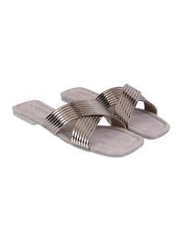 LAZERA SHOES - Metallic Cross-Strap Square Toe Flats