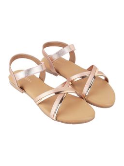 LAZERA SHOES - Rose Gold Luxe weave Cross Strap Wedges Round Toe Flats