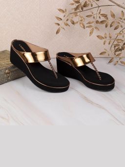 LAZERA SHOES - Gold Mid-Heel Platform Slip-On Round Toe Flats