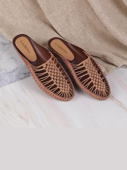 LAZERA SHOES - Beige Handwoven Slip-On Round Toe Mules