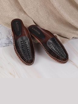 LAZERA SHOES - Black Handcrafted Slip-On Round Toe Mules