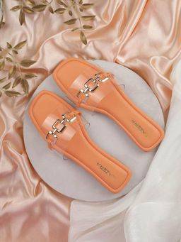 LAZERA SHOES - Orange Transparent Chain-Link Square Toe Flats