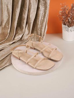 LAZERA SHOES - Gold Elegant Strappy Square Toe Flats