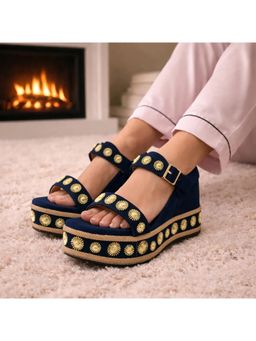 RETTROSE - The Jasmine Navy Hand Embellished Luxury Wedge Shoe