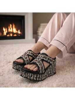 RETTROSE - The Ruth Black Hand Embellished Luxury Wedge Shoe