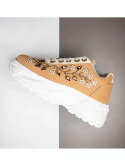 RETTROSE - The Joanna Luxury Tan Satin Embellished Trainer