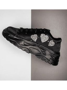 RETTROSE - The Aitana Luxury Black Satin Embellished Trainer